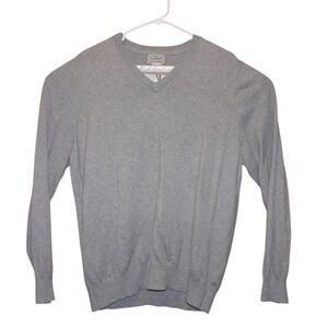 LL Bean Mens Sweater Large Gray V-Neck Cashmere Cotton Lightweight‎ Pullover